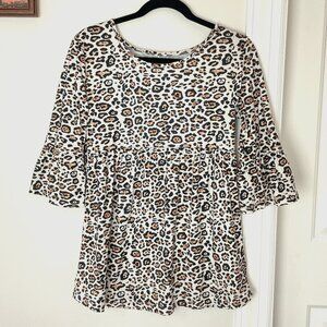Leopard Print Peplum Maternity Top - 3/4 sleeves
